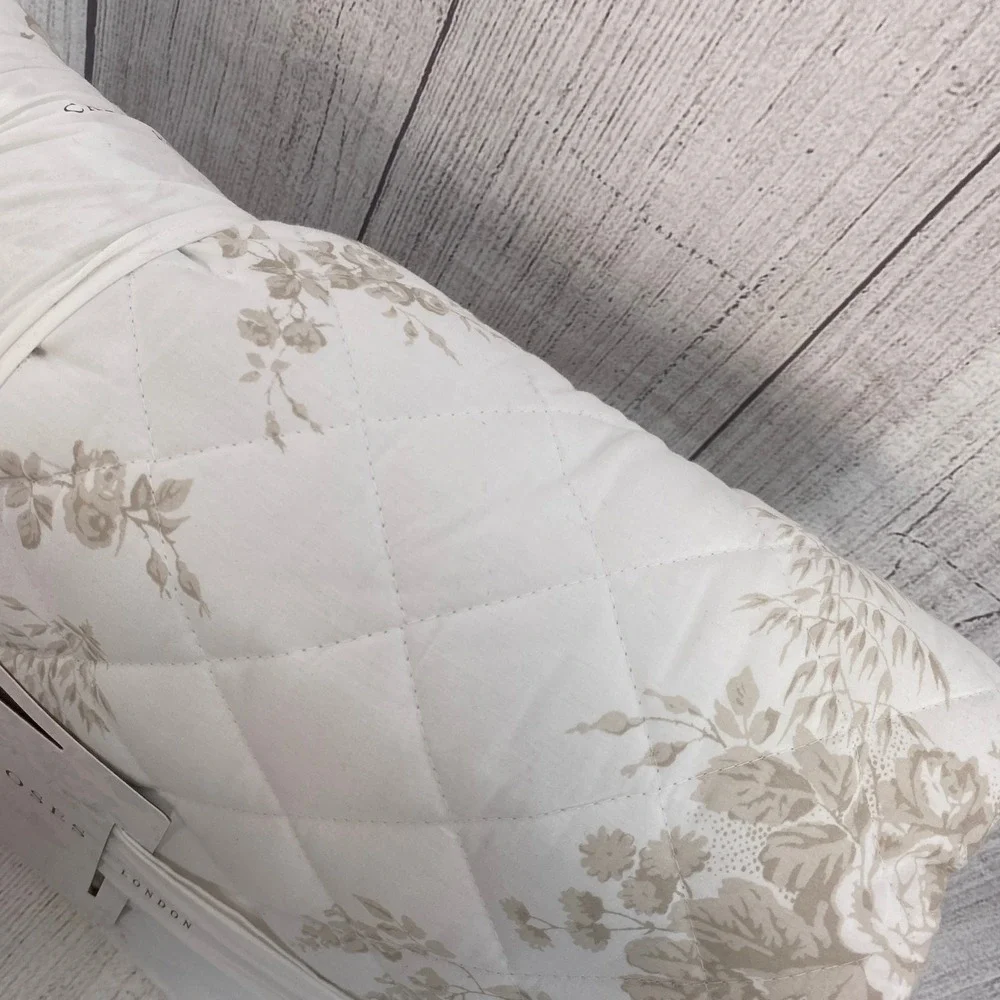 Cabbages & Roses Charlotte Quilt Set King White Natural Floral Cotton Percale